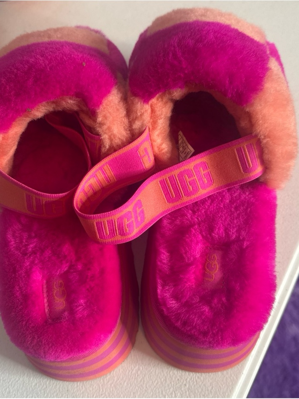 UGG Hot Pink & Peach Fuzzy Slide Sandals